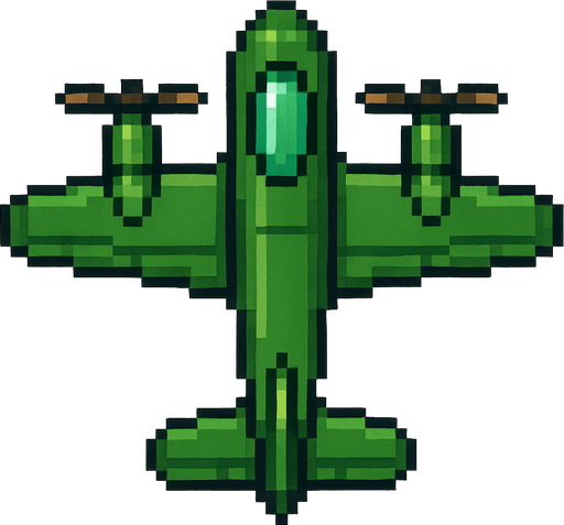 yeşil 2d pixel simetrik uçak
In-Game asset.  2d.  High contrast.  No shadows