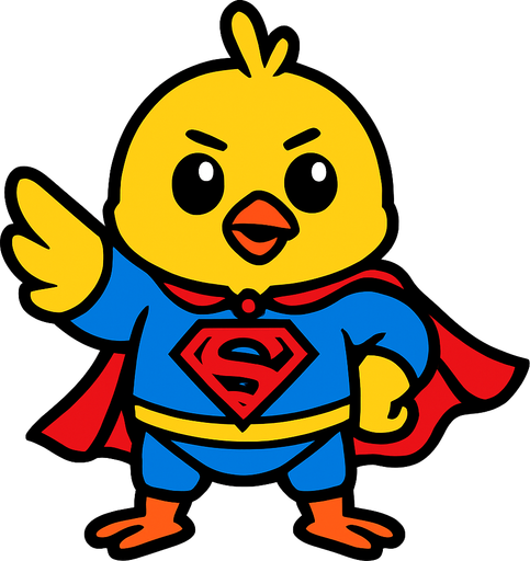 hava civcivi mavi süper kahraman giysisi giymiş.
In-Game asset.  2d.  High contrast.  No shadows