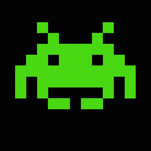 Pixel alien in space invaders.
In-Game asset.  2d.  High contrast.  No shadows