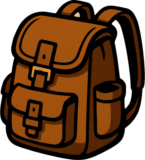 brown backpack.
In-Game asset.  2d.  High contrast.  No shadows