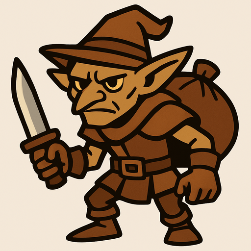 kahverengi gezgin eli bıçaklı goblin.
In-Game asset.  2d.  High contrast.  No shadows