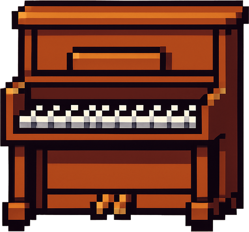 piano pixelart 2d.
In-Game asset.  2d.  High contrast.  No shadows