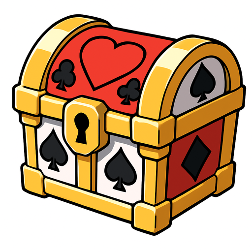 A small treasure chest with poker themed graphics on it. Anime style. 
In-Game asset.  2d.  High contrast.  No shadows
