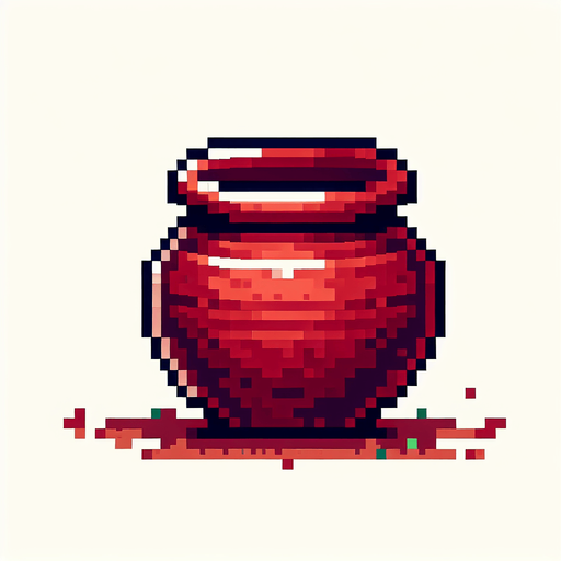 A thin red earthen jar. 8 bit Pixel art..
Single Game Texture.  In-Game asset.  2d.  Blank background.  High contrast.  No shadows