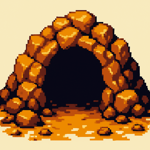 2d pixel cave'view from outside.
In-Game asset.  2d.  High contrast.  No shadows