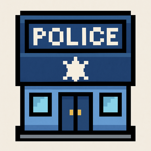 Poilce Station tile 2d pixilated topdown.
In-Game asset.  2d.  High contrast.  No shadows