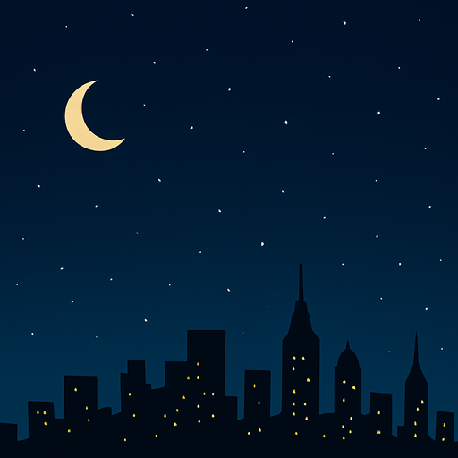 Make this picture with more night sky above the city skyline