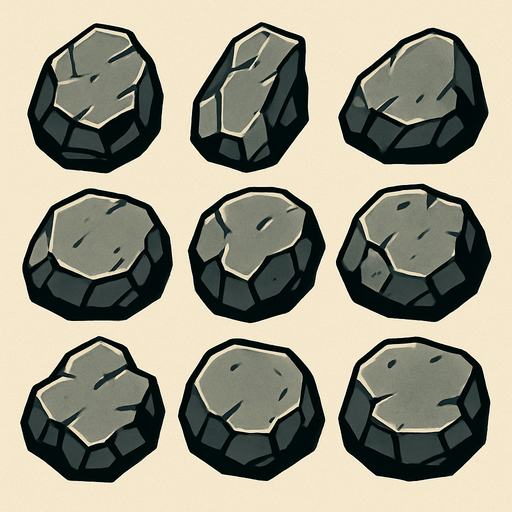 üstten bakılan kaya parçaları.
In-Game asset.  2d.  High contrast.  No shadows