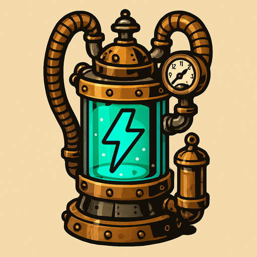 una bateria energetica estilo steampunk.
In-Game asset.  2d.  High contrast.  No shadows