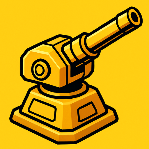 gunTurret aiming diagonal. yellow, HD colors.
In-Game asset.  2d.  High contrast.  No shadows