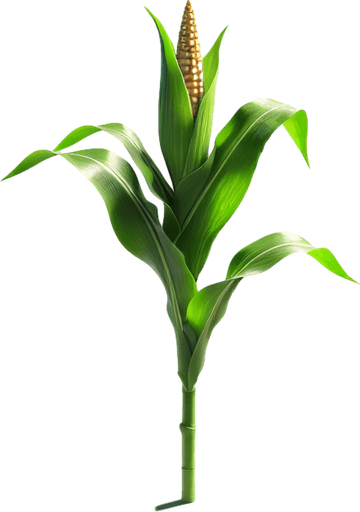 A corn plant in early stage of growth..
Single Game Texture. In-Game asset. 2d. Blank background. High contrast. No shadows.