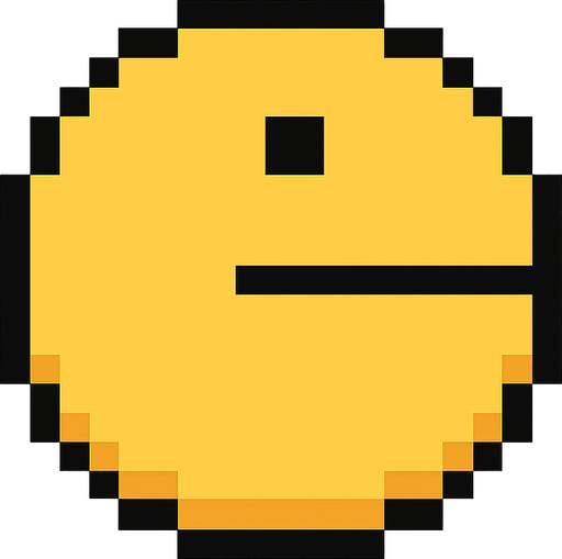 Pacman with mouth closed pixilated . No background. Transparent background. Blank background. No shadows. 2d. In-Game asset. flat