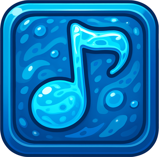 Generame una boton con dentro de forma de una nota musical con efectos de agua..
In-Game asset.  2d.  High contrast.  No shadows