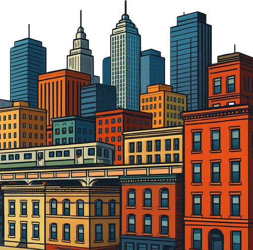 realistic mixed city.
In-Game asset.  2d.  High contrast.  No shadows