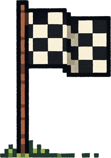 Bandera de meta en un gran poste 
Pixelado.
In-Game asset.  2d.  High contrast.  No shadows