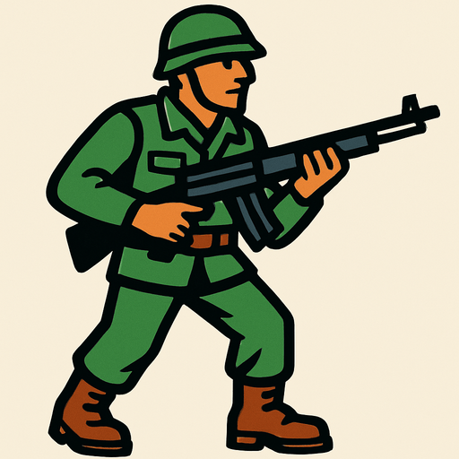 one-gun soldier.
In-Game asset.  2d.  High contrast.  No shadows