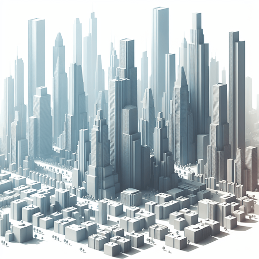 futuristic blocks of  sky scrapers.
Single Game Texture. In-Game asset. 2d. Blank background. High contrast. No shadows.