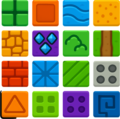 Grid cells tile assets. HD colors.
In-Game asset.  2d.  High contrast.  No shadows