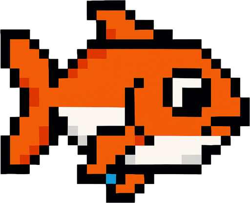 8 bit fish.
In-Game asset.  2d.  High contrast.  No shadows
