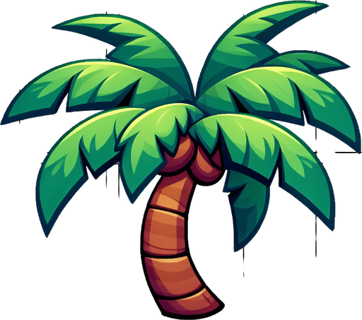 make an image of a cartoon palm tree branch seen from the side

Single Game Texture. In-Game asset. 2d. Blank background. High contrast. No shadows.