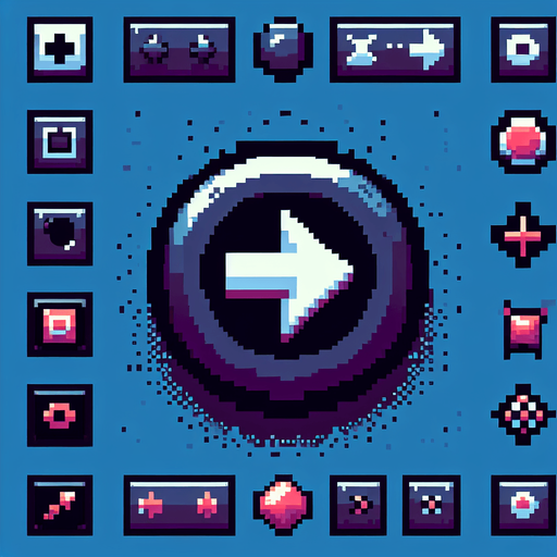 button with an arrow, 8bit pixelart.
Single Game Texture. In-Game asset. 2d. Blank background. High contrast. No shadows.