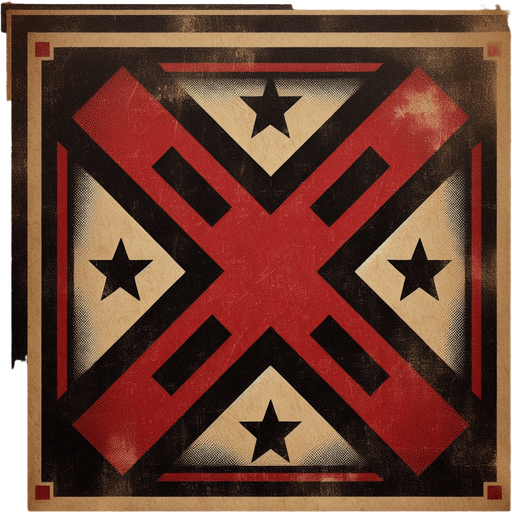 Red x western inspired.
Single Game Texture. In-Game asset. 2d. Blank background. High contrast. No shadows.