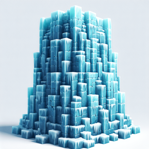 A turret tower built of ice blocks. Front view perspective. Single Game Texture. In-Game asset. 2d. Blank background. High contrast. No shadows.