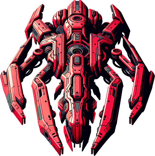 Uma nave vermelha com patas de aranha de ferro intergalactico fundo png.
Single Game Texture. In-Game asset. 2d. Blank background. High contrast. No shadows.