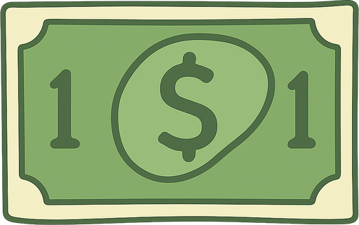 un dollar. No background. Transparent background. Blank background. No shadows. 2d. In-Game asset. flat