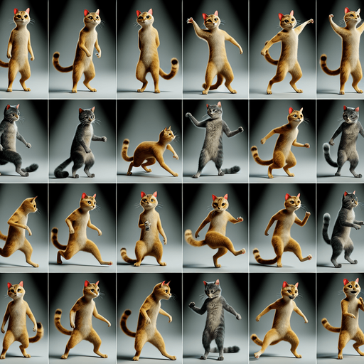 2 ayağı üzerinde duran kedinin farklı halleri (animasyon-gerçek karışımı bir tema).
(çok fazla resim)
