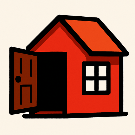 red house, open door looking left.
In-Game asset.  2d.  High contrast.  No shadows