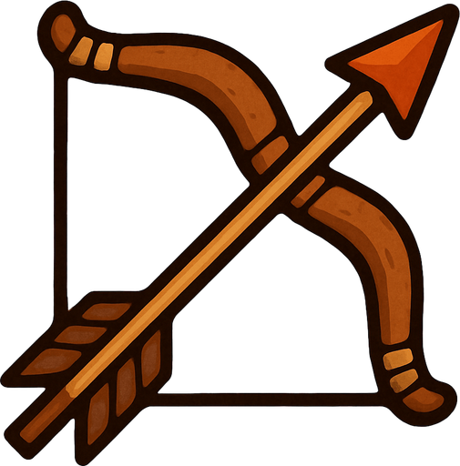 Ok ve Yay birlikte eski çağ.
In-Game asset.  2d.  High contrast.  No shadows