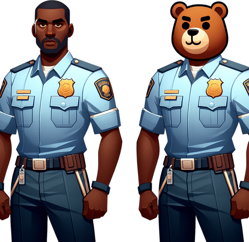 create night guard with freddy fazbear logo.
Single Game Texture.  In-Game asset.  2d.  Blank background.  High contrast.  No shadows