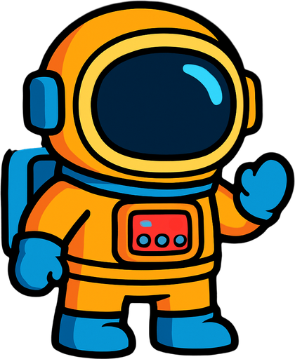 Cartoon bir astronot.
In-Game asset.  2d.  High contrast.  No shadows