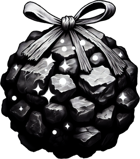 eerie christmas inspired lump of coal with a resident evil style.
Single Game Texture. In-Game asset. 2d. Blank background. High contrast. No shadows.