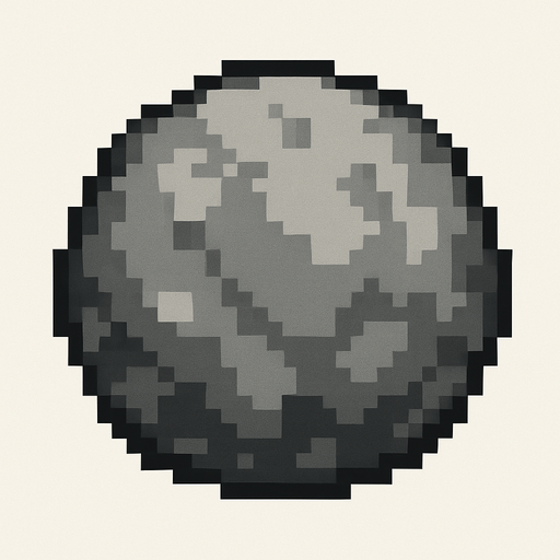 Quiero una roca de color gris, circular, en estilo 32 bits.
In-Game asset.  2d.  High contrast.  No shadows