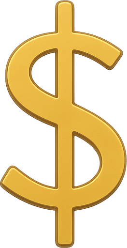 golden dolar symbol. No background. Transparent background. Blank background. No shadows. 2d. In-Game asset. flat