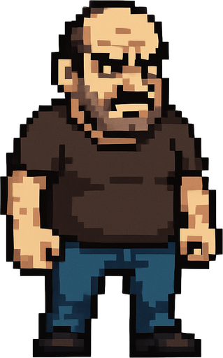 bad regular casual middle aged man full body 2d pixel art.
In-Game asset.  2d.  High contrast.  No shadows