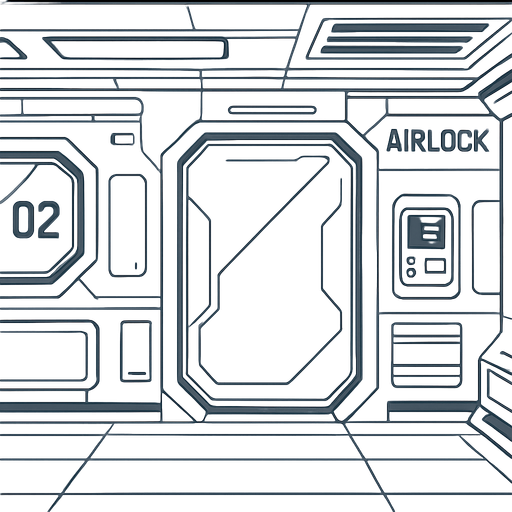 A sterile space station background But it’s still futuristic and definitely seems like it’s made out of metal.
In-Game asset.  2d.  High contrast.  No shadows