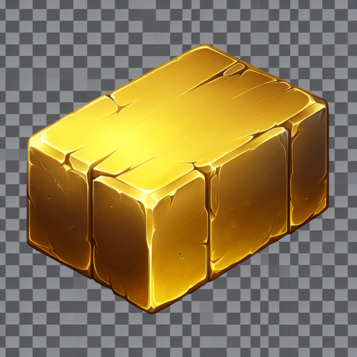 a shiny gold brick..
Single Game Texture. In-Game asset. 2d. Blank background. High contrast. No shadows.