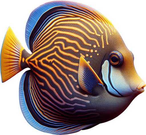 A realistic tangfish.
Single Game Texture. In-Game asset. 2d. Blank background. High contrast. No shadows.