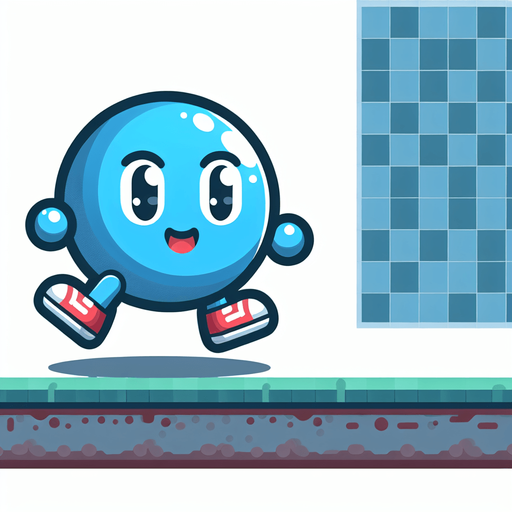 A tiny arcade-style jumper character with a playful look. Minimalist design, round body, short legs, and big eyes. Bright blue color, wearing red sneakers. Designed for fast jumping and dashing, perfect for dodging obstacles. Appears lively and determined. Transparent background..
Single Game Texture.  In-Game asset.  2d.  Blank background.  High contrast.  No shadows