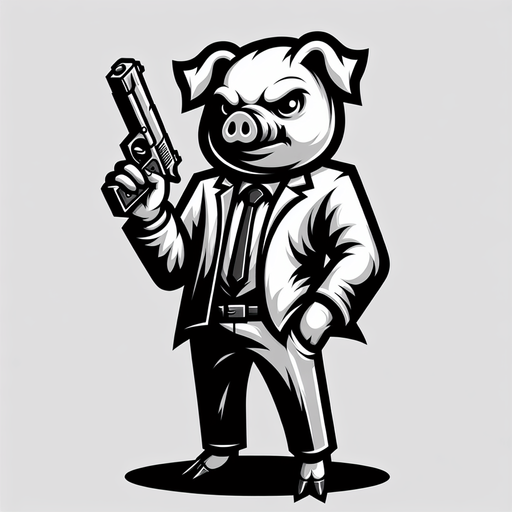 A pig with a gun.
Single Game Texture. In-Game asset. 2d. Blank background. High contrast. No shadows.