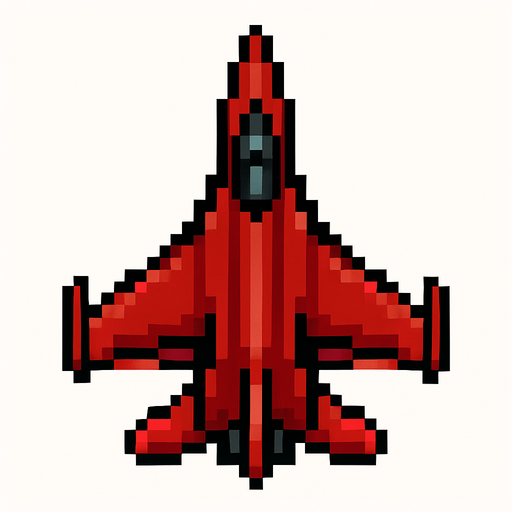 kırmızı 2d pixel simetrik uçak
In-Game asset.  2d.  High contrast.  No shadows