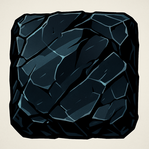 top down look square shaped obsidian rock.
In-Game asset.  2d.  High contrast.  No shadows