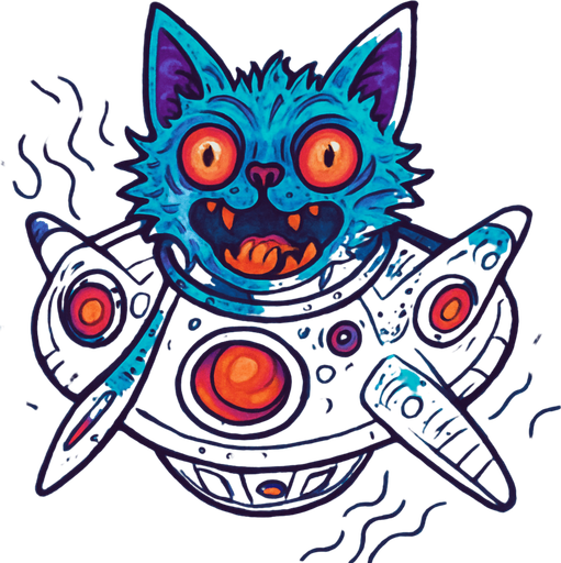 crazy blue lava cat spaceship top view.