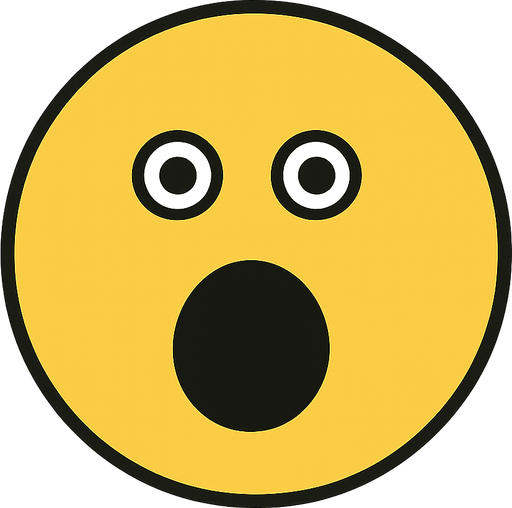 perfectly round, yellow surprised face. No background. Transparent background. Blank background. No shadows. 2d. In-Game asset. flat