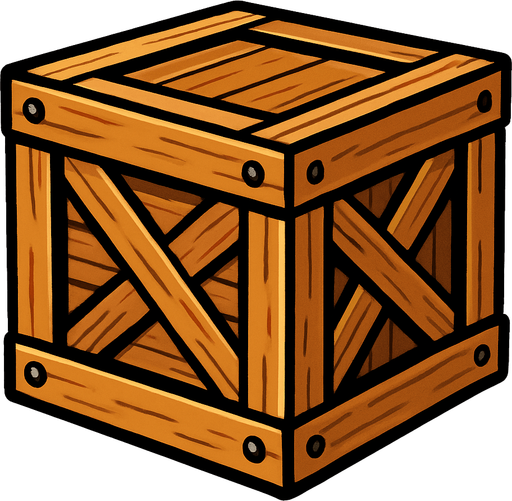 A wooden crate.
In-Game asset.  2d.  High contrast.  No shadows