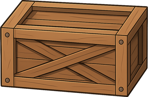 3d wood container. No background. Transparent background. Blank background. No shadows. 2d. In-Game asset. flat