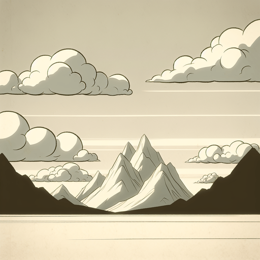 Distant clouds and mountains. Cartoony. Mario style.
Blank background.  High contrast.  No shadows